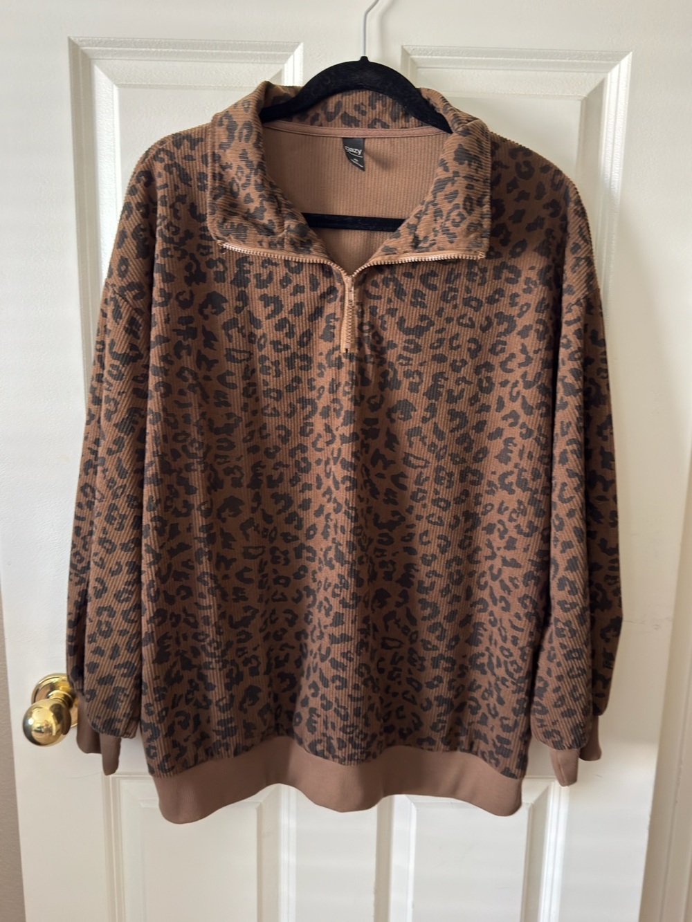 Leopard Print Half-Zip Pullover Sweatshirt - Brown